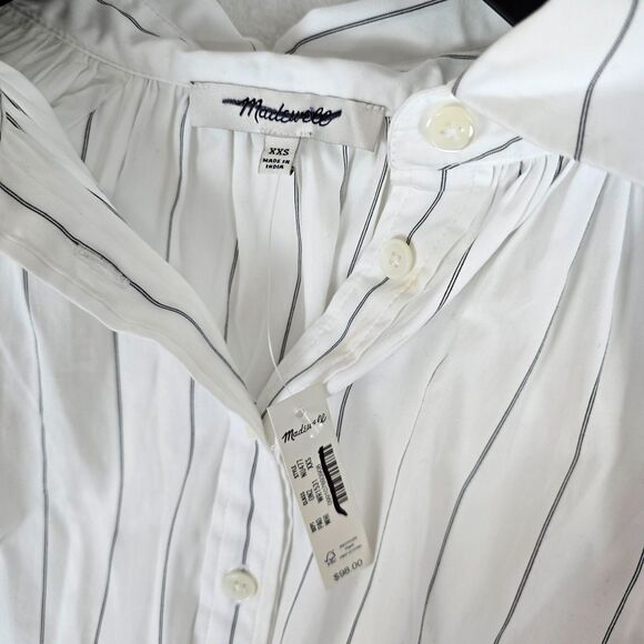 Madewell Shirred Bubble-Sleeve Button Up Shirt Women XXS Stripped White Cotton - Picture 6 of 11